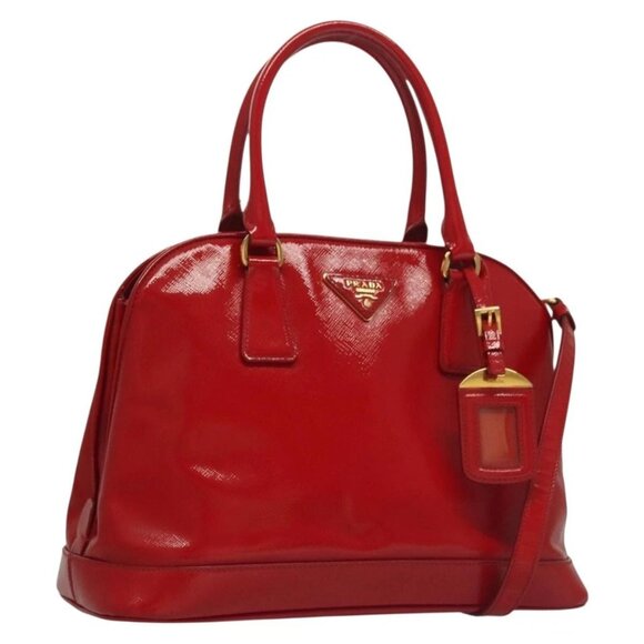 PRADA Hand Bag Safiano leather 2way Red Gold Auth 136147 - Picture 1 of 16